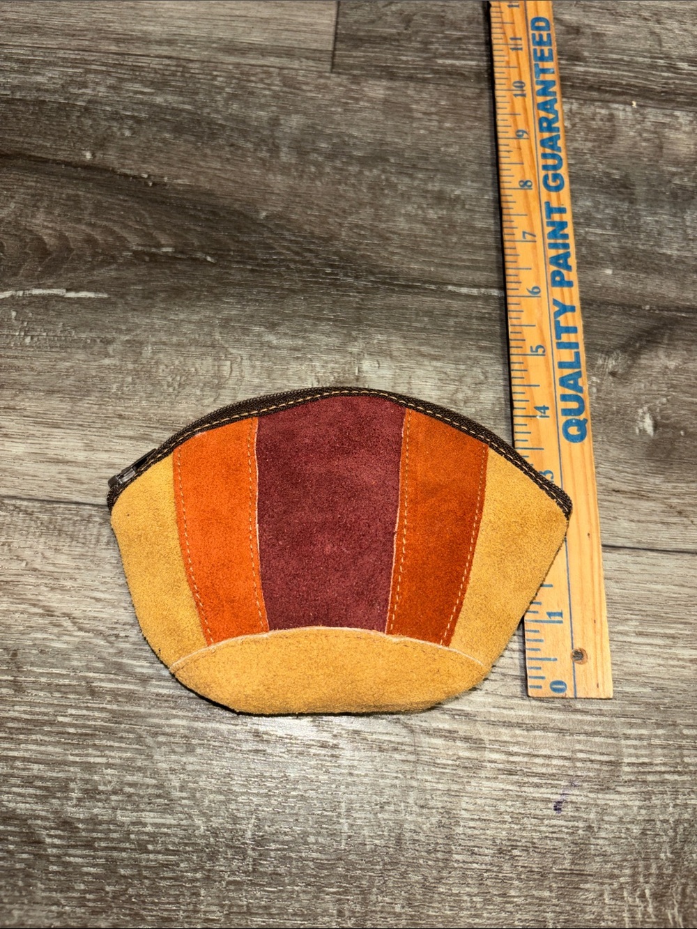 Vintage Suede Colorblock Coin Pouch in Mustard, Orange & Burgundy - Picture 3 of 6